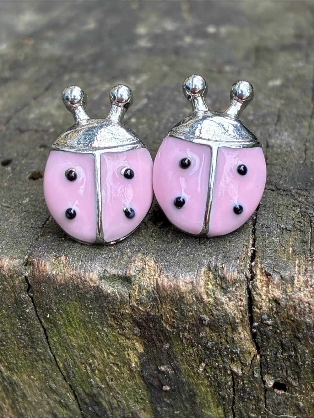 🩷 Lucky Pink Ladybug Silver-Tone Stud Earrings - Cute Pink Bug Accessory
